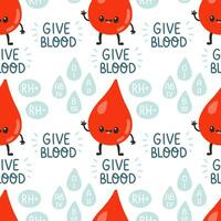 Blood donation seamless pattern with doodle line elements. World blood donor day. Vector illustration for web page, banner, print media.