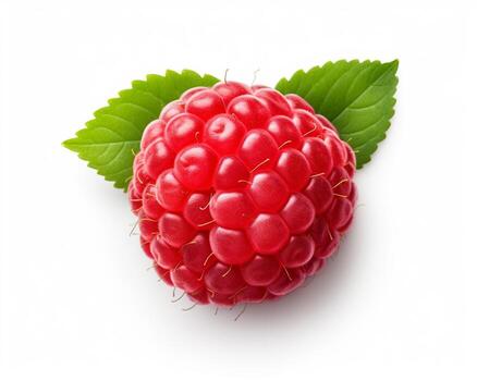 Photo of Red raspberry isolated on white background. Generative AI