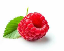 Photo of Red raspberry isolated on white background. Generative AI