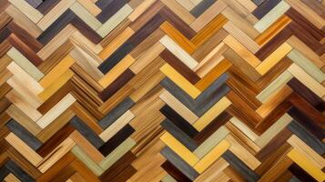 Wood marquetry wall parquet, abstract pattern background, Generative AI illustration photo