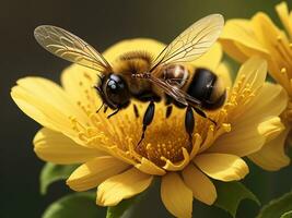 carmesí florecer, un abeja antecedentes. generativo ai foto