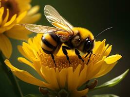 carmesí florecer, un abeja antecedentes. generativo ai foto