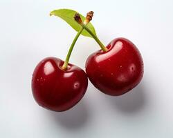 Photo of Cherry isolated on white background. Generative AI