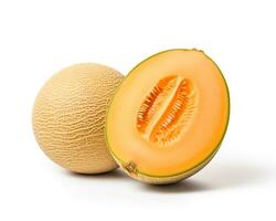 Photo of Cantaloupe isolated on white background. Generative AI