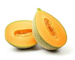 Photo of Cantaloupe isolated on white background. Generative AI