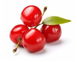 Photo of Barbados cherry isolated on white background. Generative AI