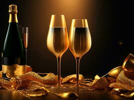 Champagne Celebrated Golden Background. Generative Ai photo