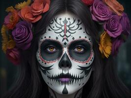 A Girl Day Of The Dead Makeup, Generative Ai photo