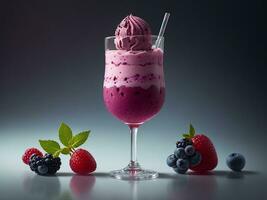 Berry Ice Cream Dessert In Glass. Generative Ai photo