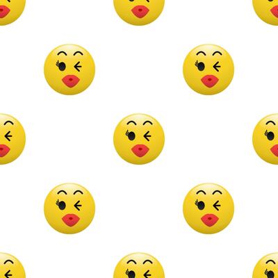 Yellow Head emoticon icon with Facial expressions, Seamless pattern on white background.