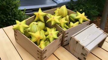 Freshly picked Starfruit from garden placed in the boxes. Generative AI photo