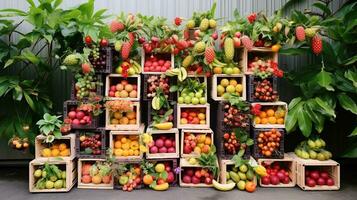 recién escogido nam nombre Fruta desde jardín metido en el cajas generativo ai foto