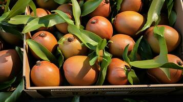 Freshly picked Mamey sapote fruit from garden placed in the boxes. Generative AI photo