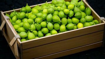 recién escogido kiwamo Fruta desde jardín metido en el cajas generativo ai foto