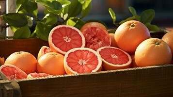 recién escogido uva Fruta desde jardín metido en el cajas generativo ai foto