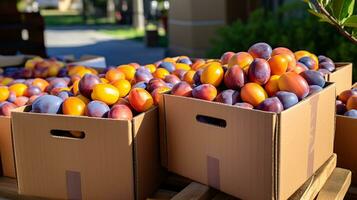 Freshly picked Caja fruit from garden placed in the boxes. Generative AI photo