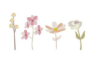 Cute spring flowers set. Hand drawn vector illustration in cartoon style.