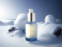 Cosmetics bottle winter product. Generative Ai photo