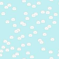 A seamless vector pattern of an email symbol on a blue background. Chaotic arrangement of letters. Vector illustration