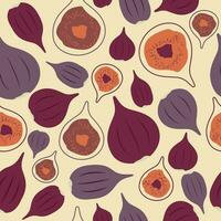 Seamless vector pattern of purple figs and cut figs on a light background