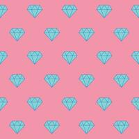 Seamless pattern with blue crystals on a pink background. Flat illustration. Diamond or crystal symbol. Vector illustration