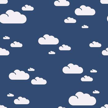 Seamless vector simple cloud pattern in a chaotic order on a dark blue background