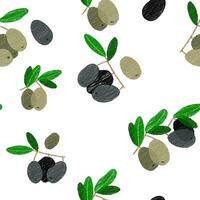 Vector seamless pattern of black and green painted olives. The pattern is suitable for kitchen and cooking