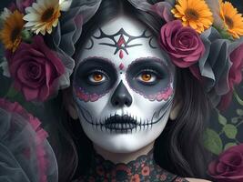 A Girl Day Of The Dead Makeup, Generative Ai photo