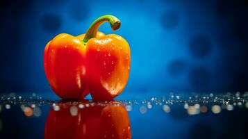 Photo of Bell pepper fruit half against a colorful abstract background. Generative AI