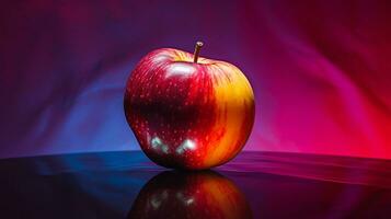 Photo of Apple fruit half against a colorful abstract background. Generative AI