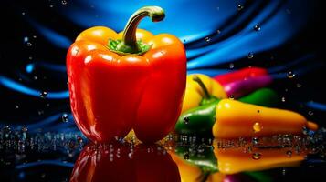 Photo of Bell pepper fruit half against a colorful abstract background. Generative AI