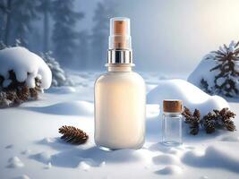 Cosmetics bottle winter product. Generative Ai photo