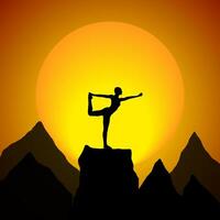 International Yoga Day vector illustration, silhouette of people doing yoga.