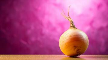 Photo of Turnip fruit half against a colorful abstract background. Generative AI