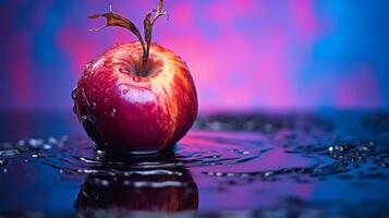 foto de agua manzana Fruta medio en contra un vistoso resumen antecedentes. generativo ai