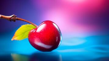 Photo of Surinam cherry fruit half against a colorful abstract background. Generative AI