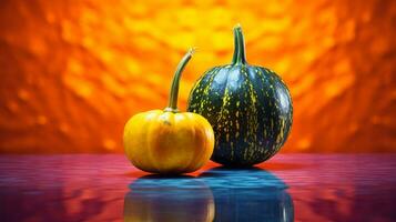 Photo of Squash fruit half against a colorful abstract background. Generative AI