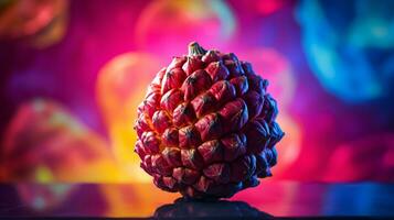 Photo of Sugar apple fruit half against a colorful abstract background. Generative AI