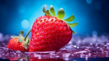 Photo of Strawberry fruit half against a colorful abstract background. Generative AI