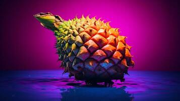 Photo of Sweetsop fruit half against a colorful abstract background. Generative AI