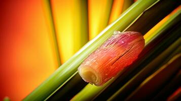 Photo of Sugarcane fruit half against a colorful abstract background. Generative AI