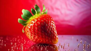Photo of Strawberry fruit half against a colorful abstract background. Generative AI