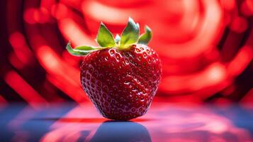 Photo of Strawberry fruit half against a colorful abstract background. Generative AI