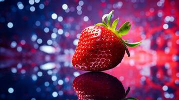 Photo of Strawberry fruit half against a colorful abstract background. Generative AI