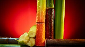 Photo of Sugarcane fruit half against a colorful abstract background. Generative AI