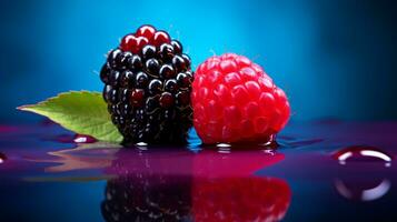 Photo of Salalberry fruit half against a colorful abstract background. Generative AI