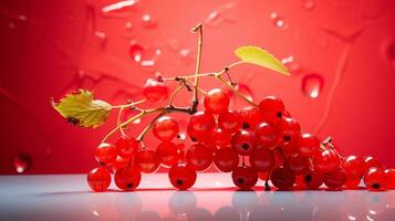 Photo of Red currant fruit half against a colorful abstract background. Generative AI