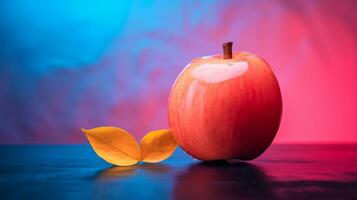 Photo of Quince fruit half against a colorful abstract background. Generative AI