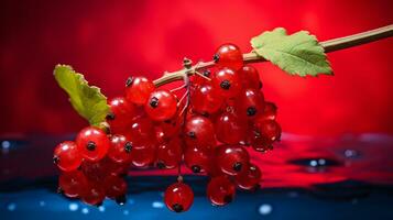 Photo of Red currant fruit half against a colorful abstract background. Generative AI