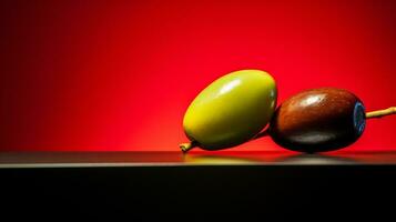 Photo of Olive fruit half against a colorful abstract background. Generative AI